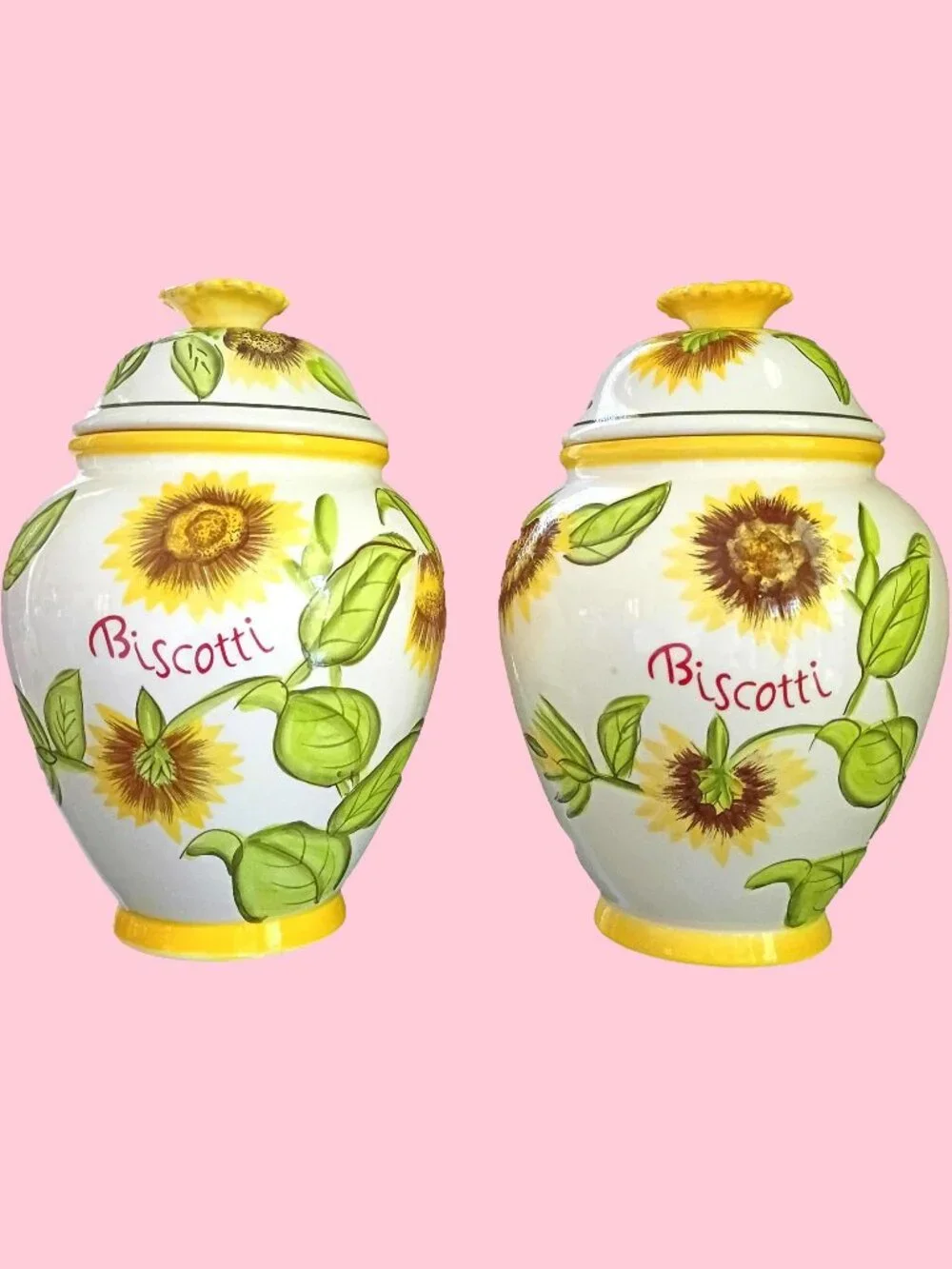 Nonni's Tuscan Large Sunflower Hand painted Ceramic Biscotti Cookie Jars Set - Picture 1 of 11